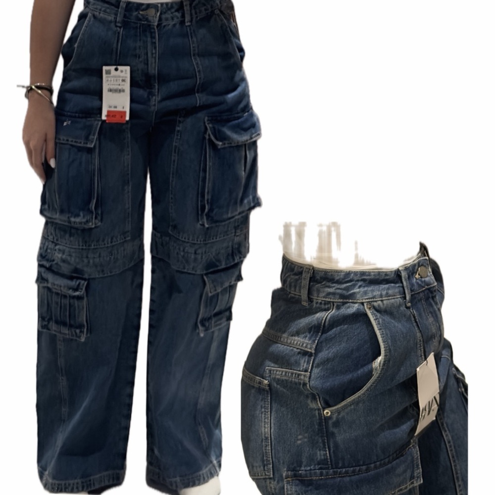 Dark Blue Cargo Men's Jeans with Multiple Pockets